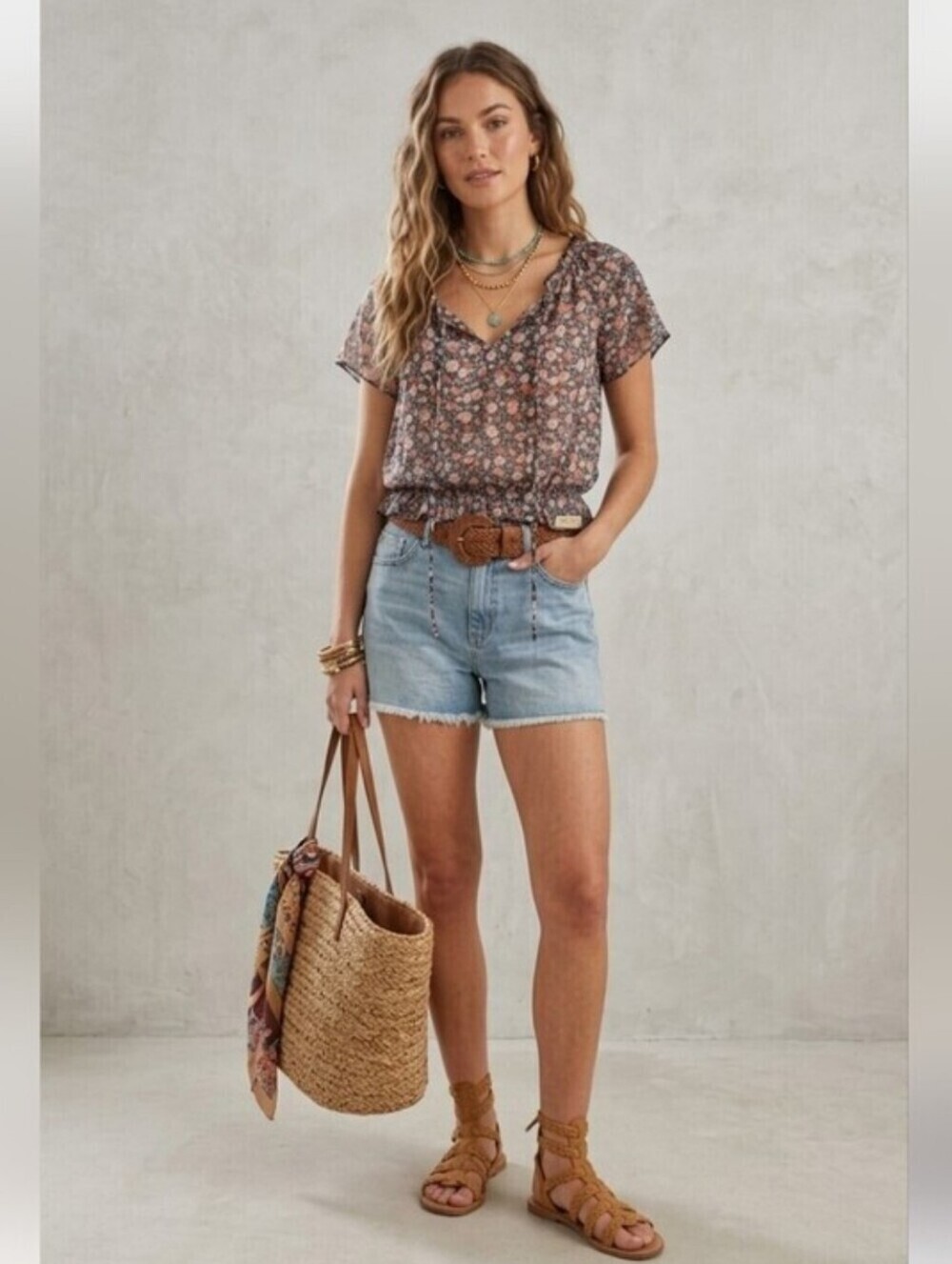 Poetry Women's Size Small Multicolor Short Sleeve Sheer Boho Ditsy Floral Blouse